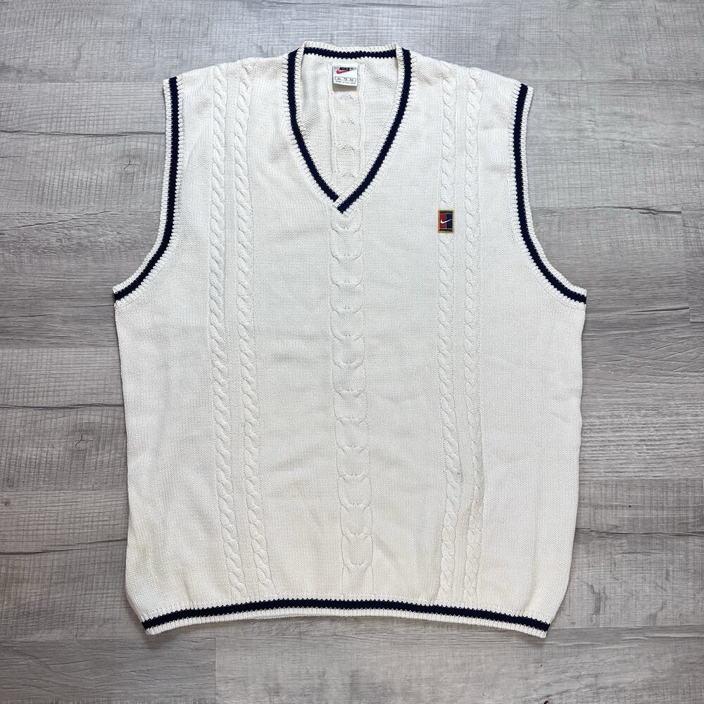 Vintage 90s Men's Nike Challenge Court Cable Knit Tennis Sweater Vest RARE XL
